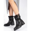 Černé kotníkové boty dámské na podpatku se sponou, podpatek 6 cm