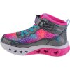 Šedo-růžové dívčí svítící zimní kotníkové tenisky Skechers Flutter Heart Lights - Simple Amor (Velikost 32)