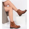 Hnědé kotníkové boty s přezkou na nízkém podpatku, podpatek 3 cm (Velikost 36)