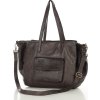 MARCO MAZZINI Tmavě hnědá dámská tříkomorová kožená shopper kabelka