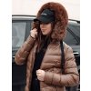 Dámská hnědá prošívaná bunda s kožíškem na kapuci CRYSTAL