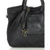 MARCO MAZZINI Originální dámská černá tkaná kožená shopper kabelka