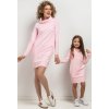 Světle růžové dámské mikinové šaty máma a dcera s rolákem (Rozmiar S)