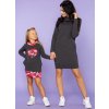 Tmavě šedé dámské mikonové šaty máma a dcera s kapsami (Rozmiar S)