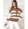 Bílo-hnědý dámský pruhovaný svetr LINEZZA