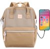 Himawari Khaki-béžový dámský batoh s kapsou na notebook a USB portem
