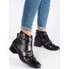 Černé kotníkové boty se zajímavým zdobením, podpatek 4 cm (Velikost 38)