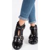 Černé kotníkové boty se zajímavým zdobením, podpatek 4 cm (Velikost 38)