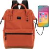Himawari Tmavě oranžový dámský batoh s přední kapsou a USB portem