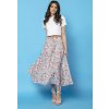 Dámská světle šedá vzorovaná midi sukně s motivem růží máma a dcera (Rozmiar S)