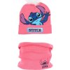 Růžový dívčí set čepice a nákrčníku Stitch