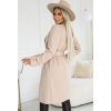 Béžový dámský pohodlný kabát s barevnou vsadkou na límci