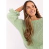 Pistáciový dámský oversize svetr s volány na rukávech