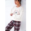 Dámské teplé pyžamo s károvanými kalhotami Sensis Better (Velikost S, Barva smetanová)