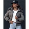 Tmavě šedá dámská zimní prošívaná bunda s kožíškem na kapuci COLDPACK
