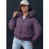 Fialová dámská zimní prošívaná bunda s kožíškem na kapuci COLDPACK