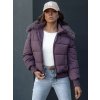 Fialová dámská zimní prošívaná bunda s kožíškem na kapuci COLDPACK