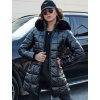 Černá dámská zimní prošívaná bunda s černou kožešinou WINTERZIP
