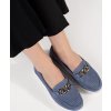 Kožené modré mokasíny s řetízkem