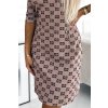 (Vel. M) Béžové vzorované šaty se zlatými zipy MARY (Velikost M)