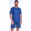 Modré pánské bavlněné pyžamo se vzorovanými kraťasy Cornette (Velikost S, Barva modrá)
