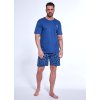 Modré pánské bavlněné pyžamo se vzorovanými kraťasy Cornette (Velikost S, Barva modrá)