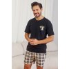 Černé pánské pyžamo s károvanými kraťasy Doctor Nap
