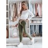 Dámské tmavě zelené chino kalhoty s páskem ROSSALI