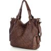 MARCO MAZZINI tmavě hnědá kožená shopper kabelka s pleteným vzorem