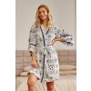 Dámský bílo-černý viskózový župan kimonového střihu Doctor Nap
