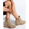 Béžové kotníkové dámské boty na klínku