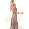 Béžové lesklé dlouhé šaty s výstřihem JENNIFER