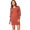 Cihlově oranžové mini šaty s nabíranými rukávy (Rozmiar S)