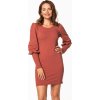Cihlově oranžové mini šaty s nabíranými rukávy (Rozmiar S)