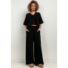 Černé dámské bavlněné tepláky s širokými nohavicemi (Rozmiar L)