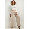 Světle béžové dámské bavlněné tepláky s širokými nohavicemi (Rozmiar L)