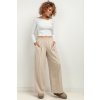Světle béžové dámské bavlněné tepláky s širokými nohavicemi (Rozmiar L)