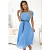 Světle modré plisované šaty s páskem (Velikost ONE SIZE)