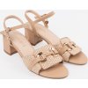 Béžové dámské sandály na sloupku s ozdobnou přezkou, podpatek 5 cm