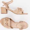 Béžové dámské sandály na sloupku s ozdobnou přezkou, podpatek 5 cm