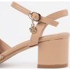 Béžové dámské sandály na sloupku s ozdobnou přezkou, podpatek 5 cm