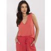 Korálová dámská volná viskózová halenka bez rukávů