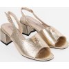 Dámské zlaté sandály na podpatku, podpatek 5 cm