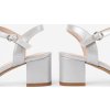 Stříbrné dámské sandály s dekorativním překladem na špičce, podpatek 6,5 cm (Velikost 36)