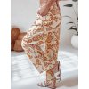 Camel-smetanové dámské letní široké kalhoty LOVEGARDEN s květinovým vzorem