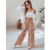 Camel-smetanové dámské široké letní kalhoty ZEBRAVIBE