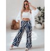 Modro-smetanové dámské široké letní kalhoty ZEBRAVIBE