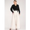 Smetanové dámské elegantní široké kalhoty s páskem
