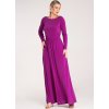 Fuchsiové dámské maxi šaty s dlouhým rukávem