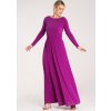Fuchsiové dámské maxi šaty s dlouhým rukávem